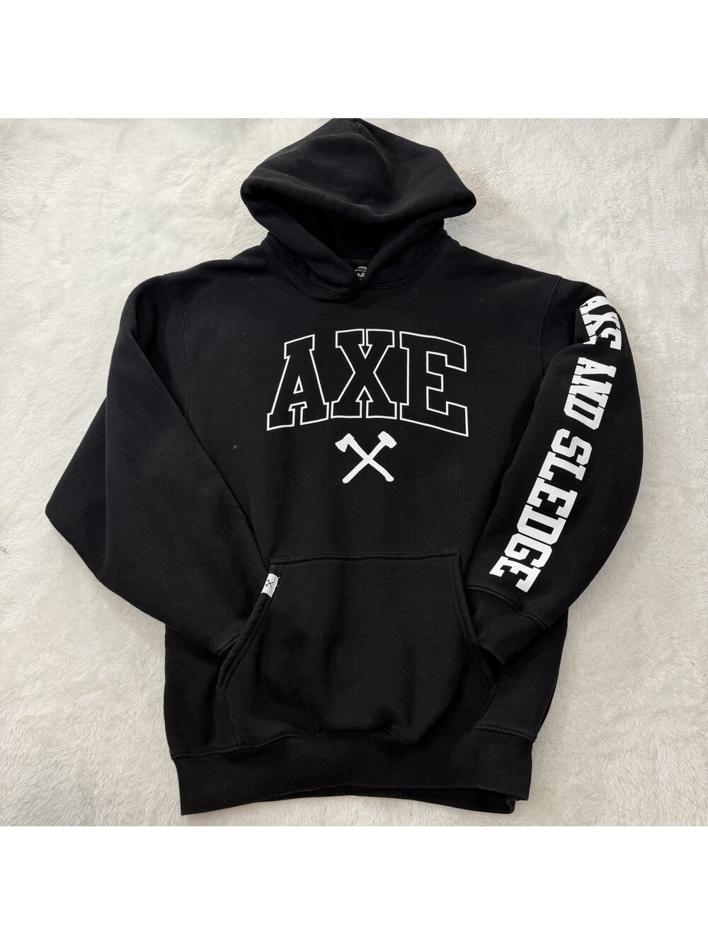 All American Roughneck AXE Hoodie Mens Medium Black USA Fleece Pullover Gym